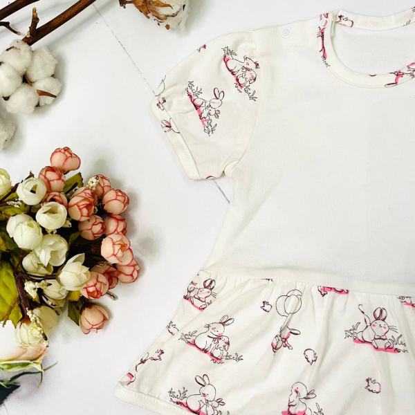 Полукомбинезон - боди из натурального хлопка для новорожденной девочки Bebika (20/18-7)